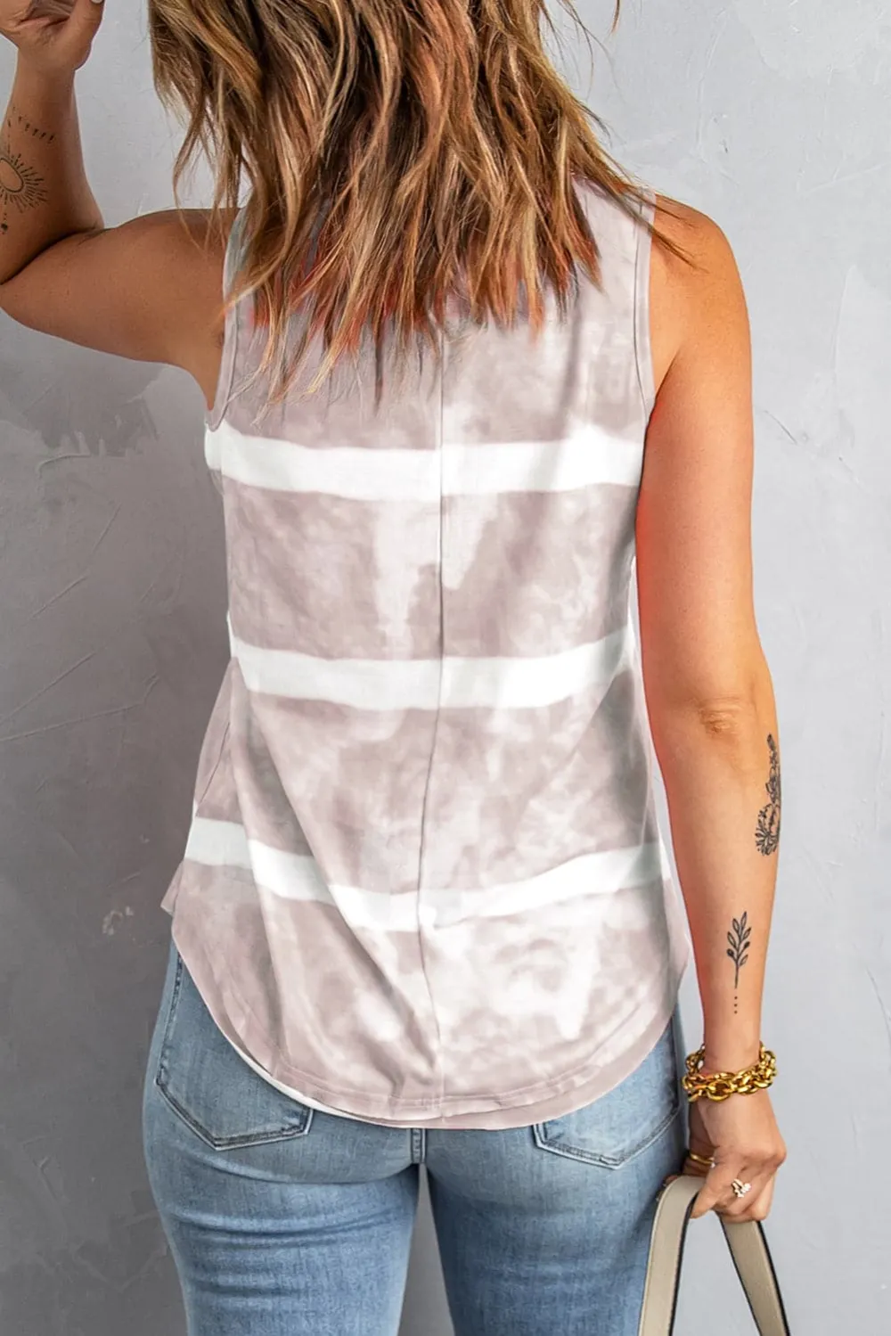 Tie-Dye Scoop Neck Henley Tank Top
