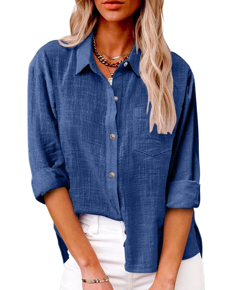  Relaxed Fit Linen Button Down Shirt