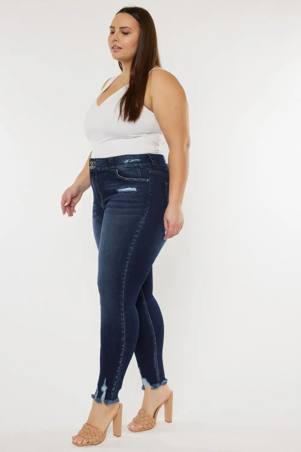High Waist Raw Hem Jeans