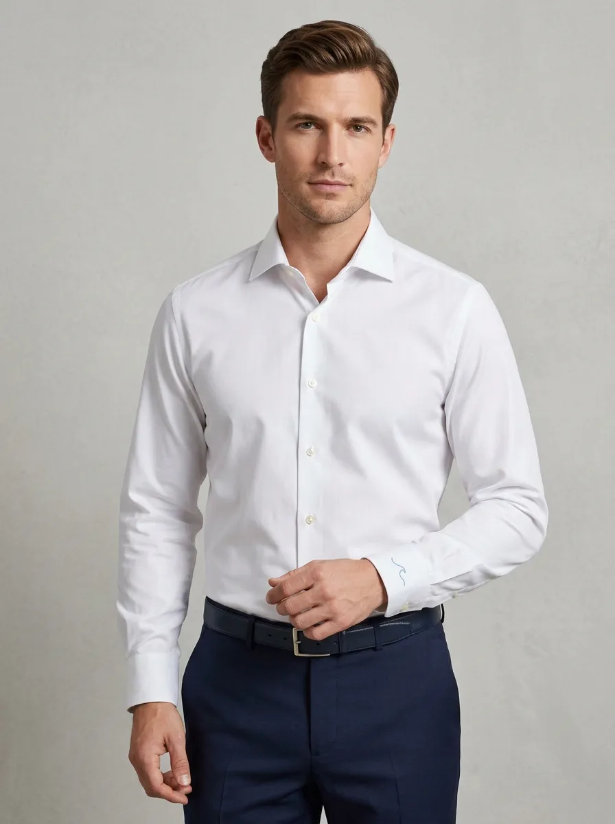 Men's Minimalist Wave Embroidery Non-Iron Cotton Shirt