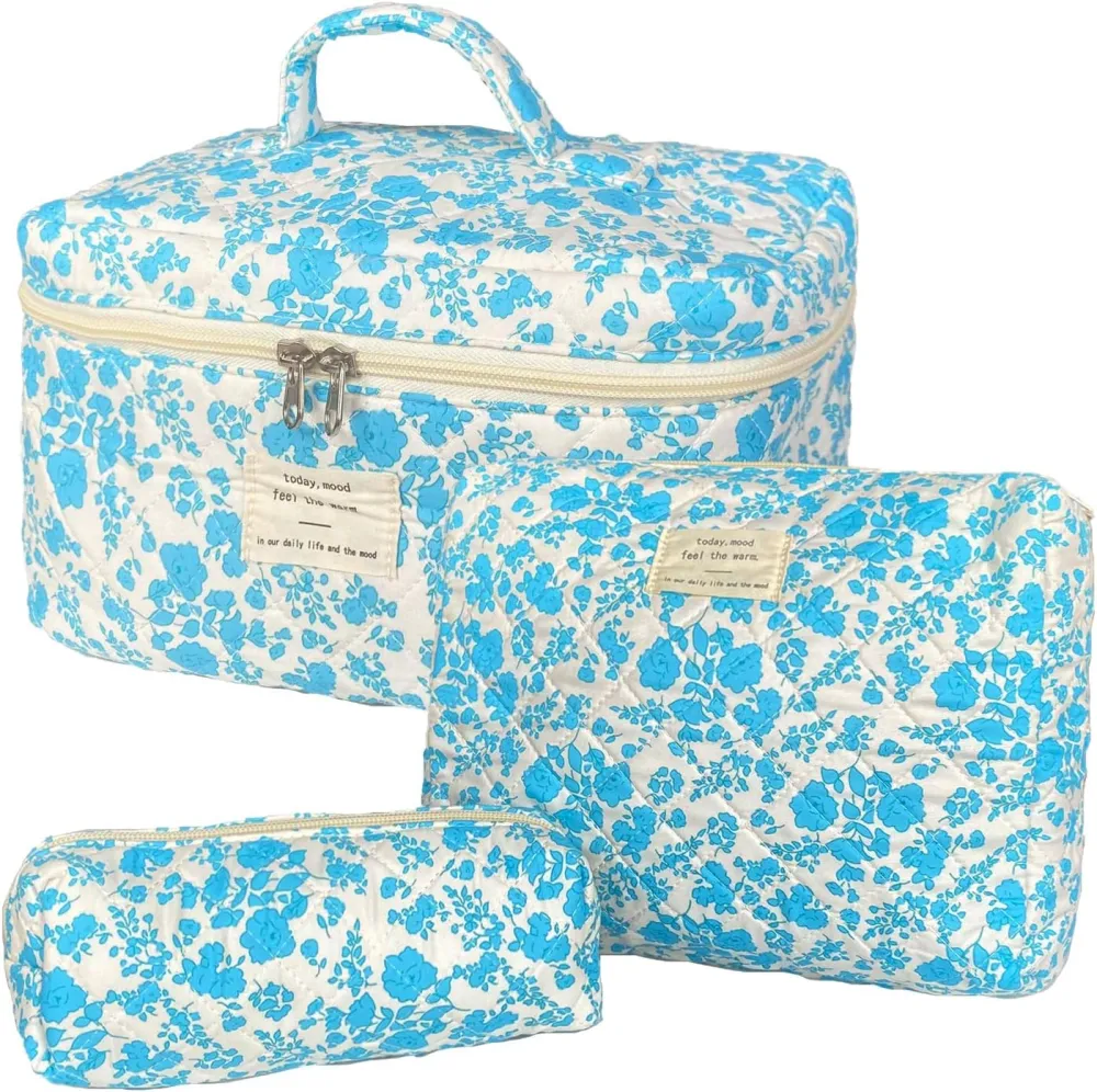 Quilted Floral Travel Makeup Bag