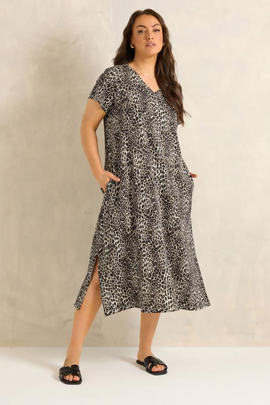 Natural Brown Leopard Print Cotton Dress detail 2