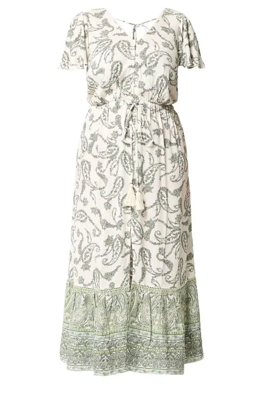 Green Paisley Border Detail Dress