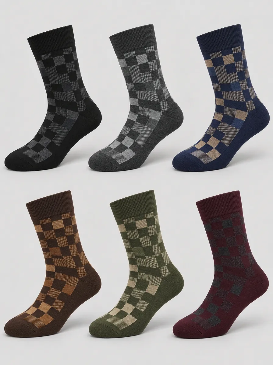 Men's Geometric Checkered Pattern Printed Socks 6-Pack