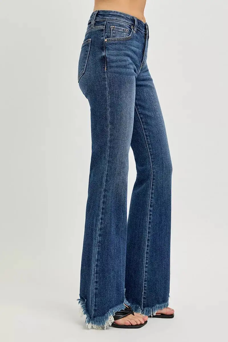 Modern Mid Rise Flare Leg Frayed Denim Jeans