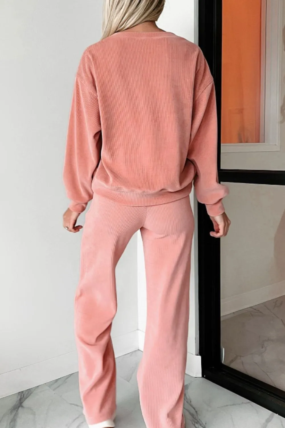 Refined Round Neck Long Sleeve Top And Pants Set