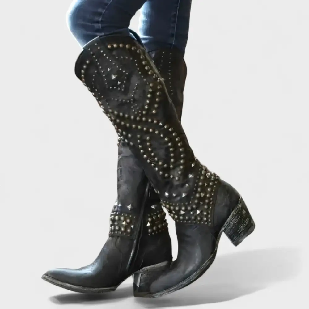 Leather Western Knee High Knee High Boots