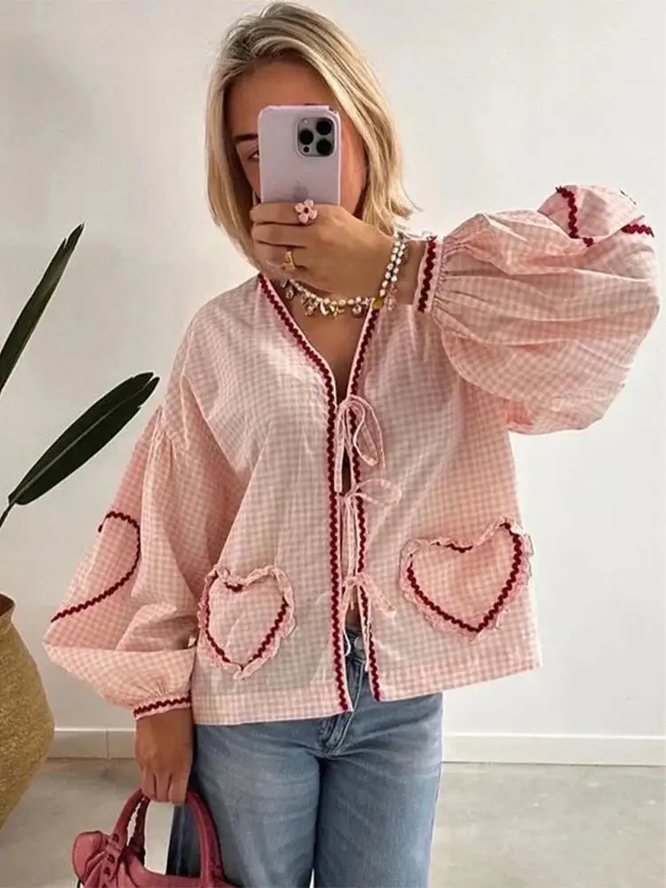 Gingham Tie Front Blouse