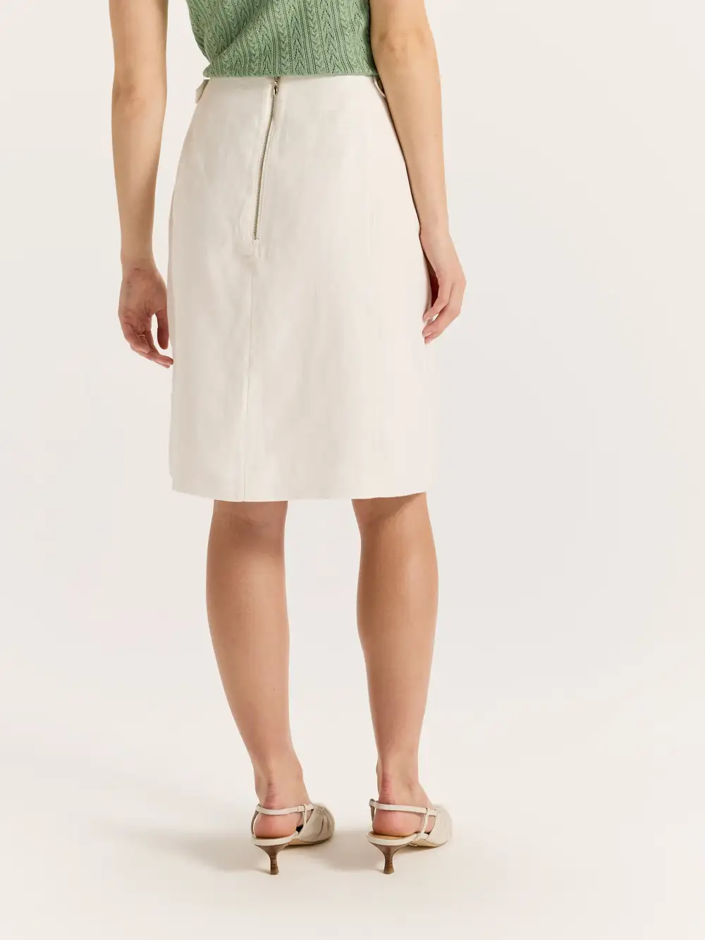 White Boucle Side Zip Skirts