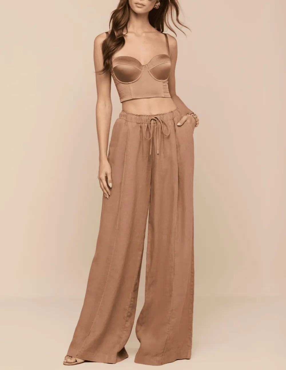 Satin Structured Adjustable-Strap Cropped Corset-Inspired Tank Top