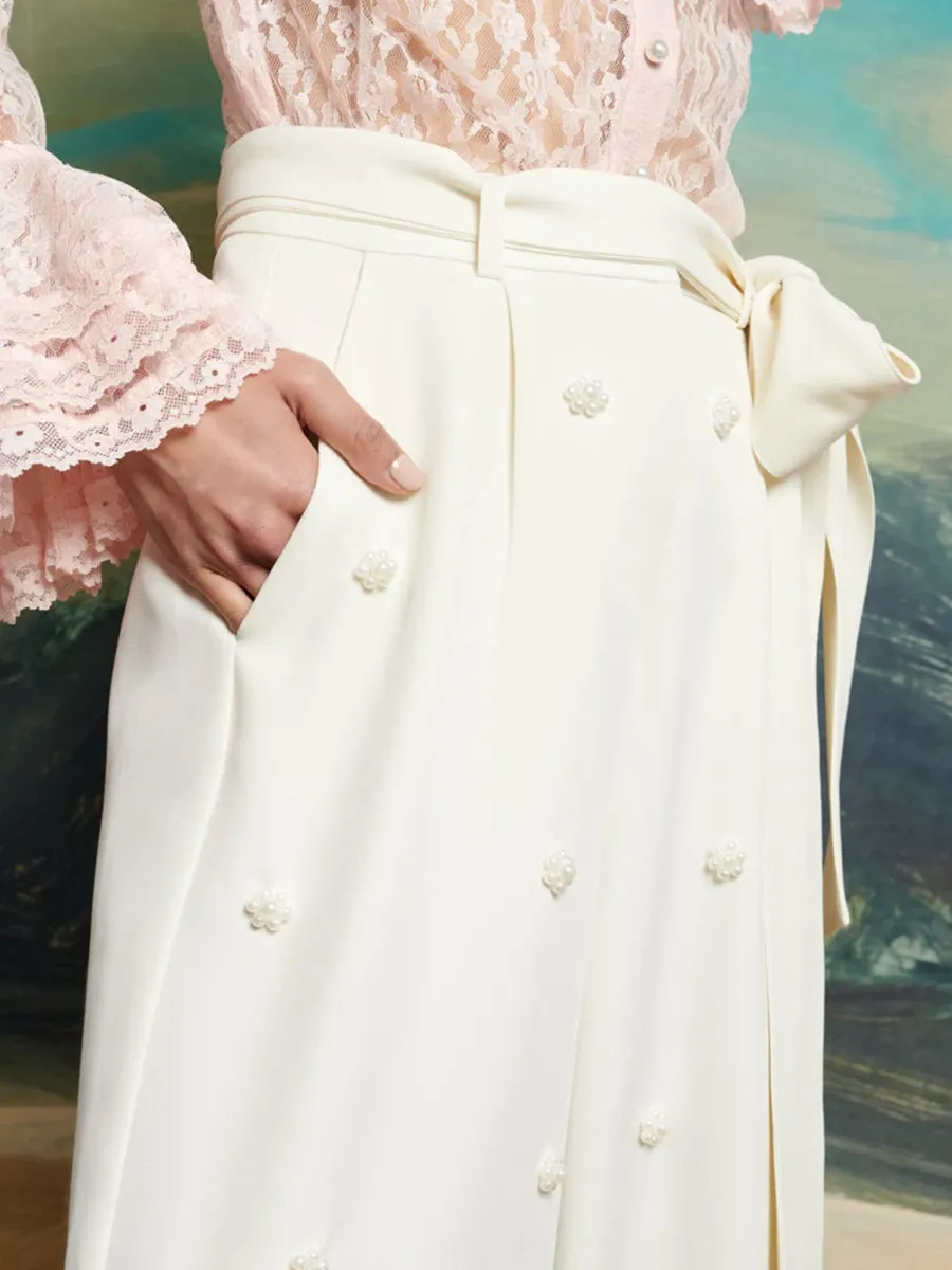 Casual Wide-Leg Pearl Trousers
