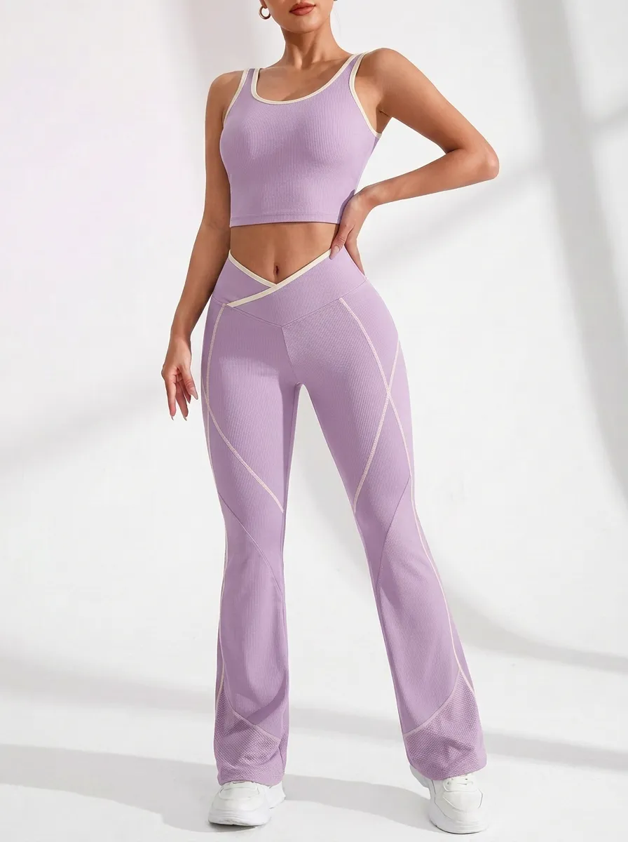 Textured Crossover Waist Flare Active Set