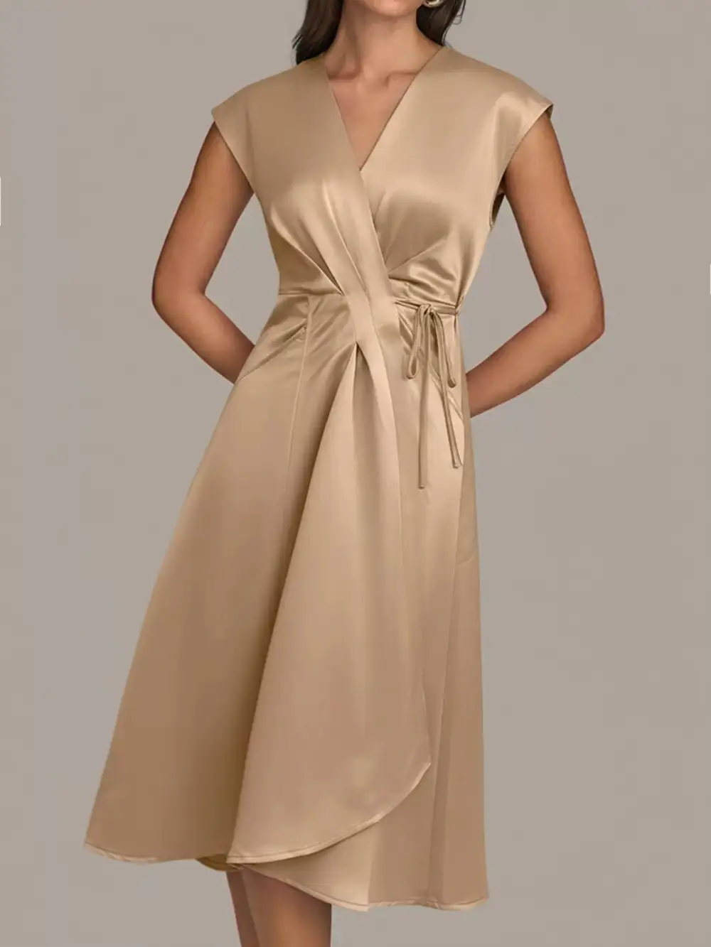 Satin Pocketed Wrap Midi Dress