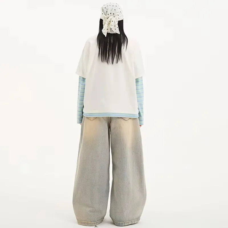 Oversized Long-Sleeve Patchwork Tee