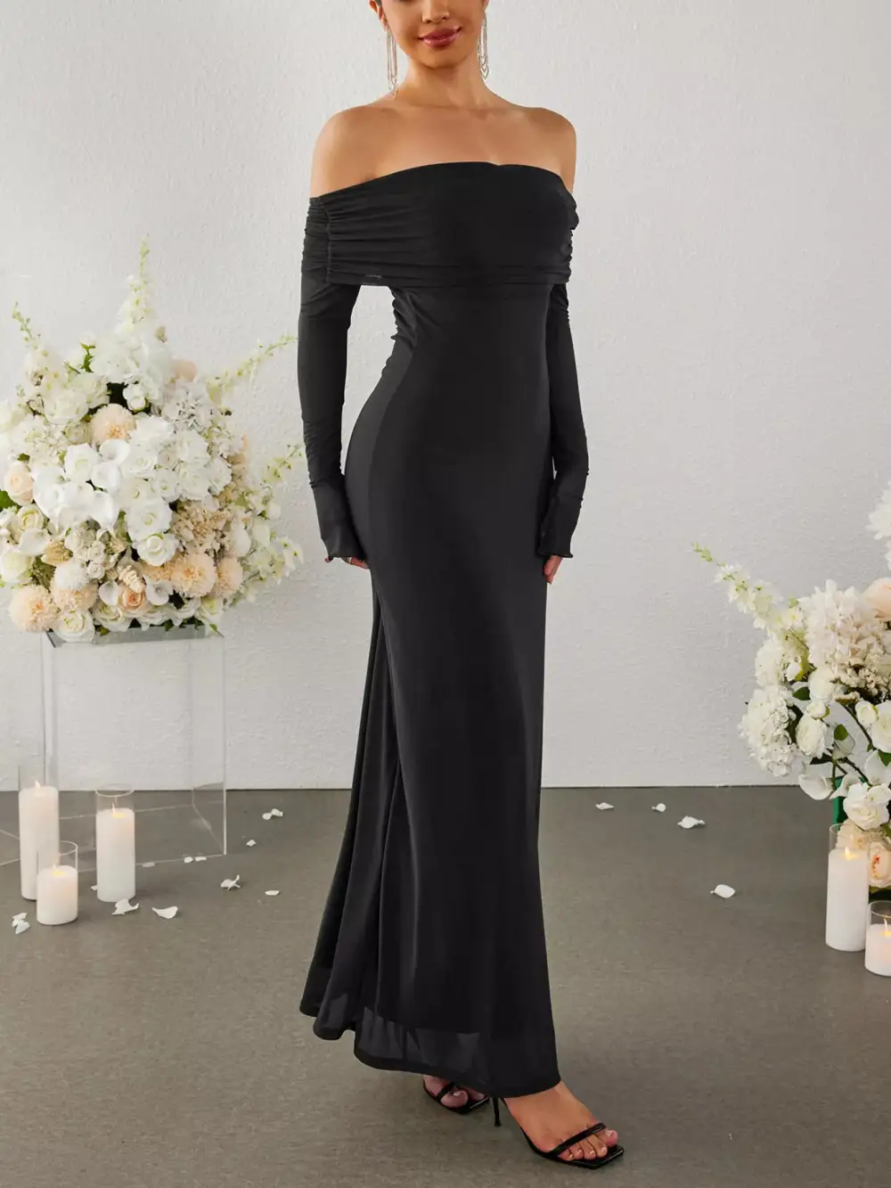 Wearable Cut Ruched Long Sleeve Maxi Dress