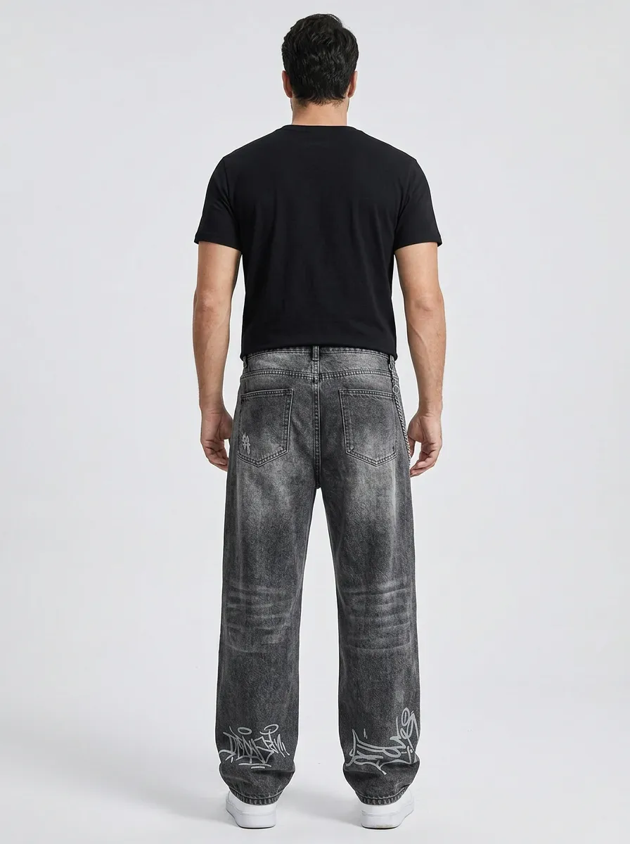 Men's Urban Streetwear Graffiti Distressed Jeans