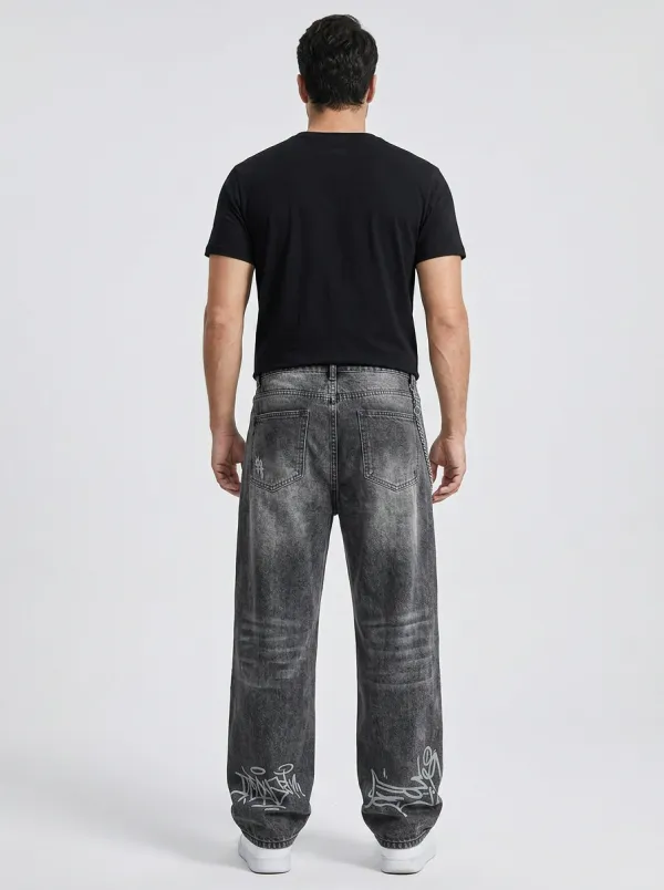 Men's Urban Streetwear Graffiti Distressed Jeans