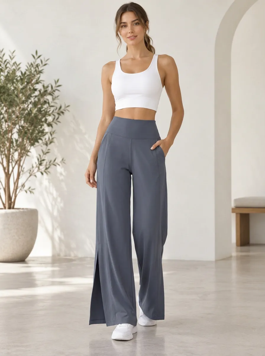 Women's High Waist Active Flow Wide Leg Slit Sport Pants