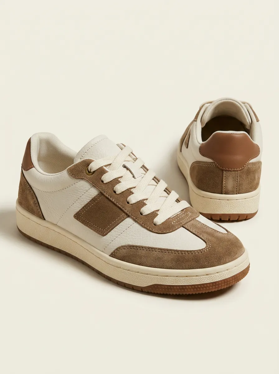 Women's Brown Suede Patchwork Casual Printed Sneakers