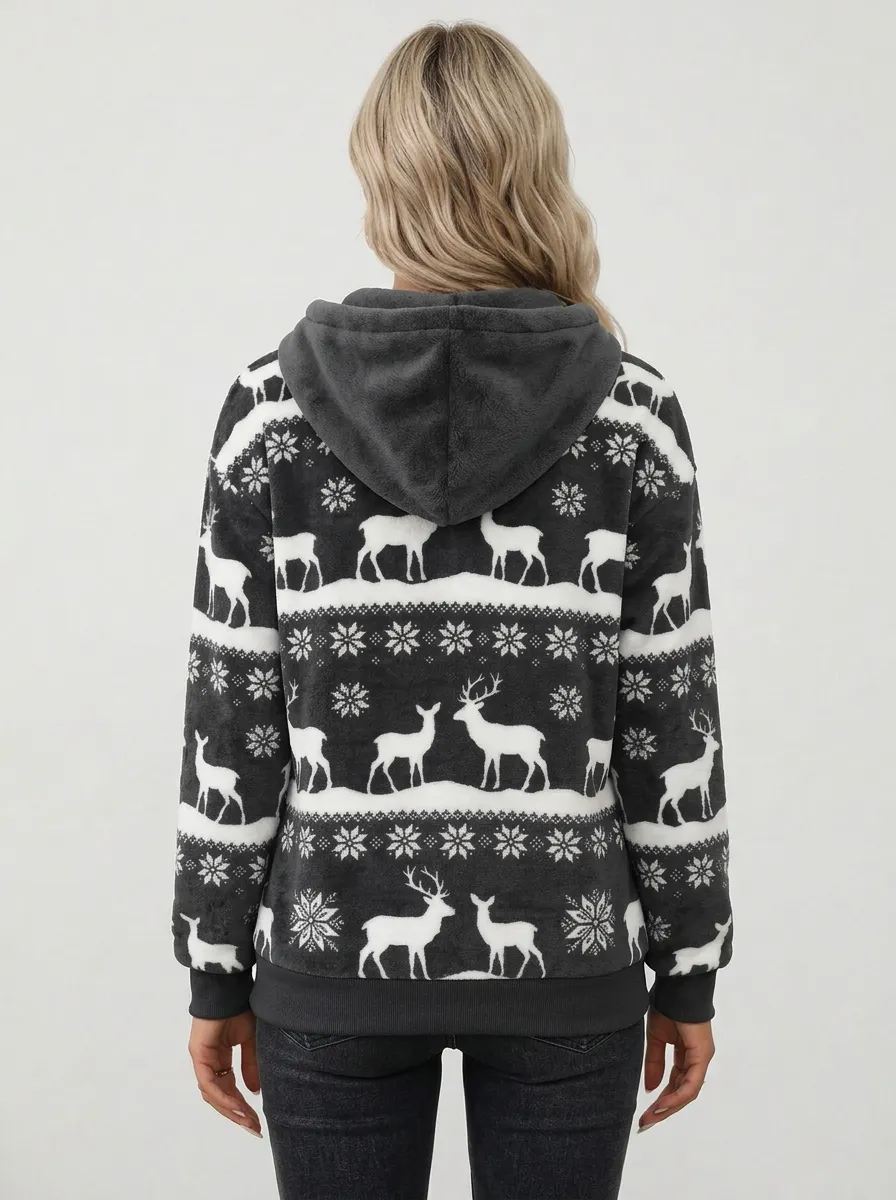 Women's Christmas Reindeer Snowflake Quarter-Zip Hoodie