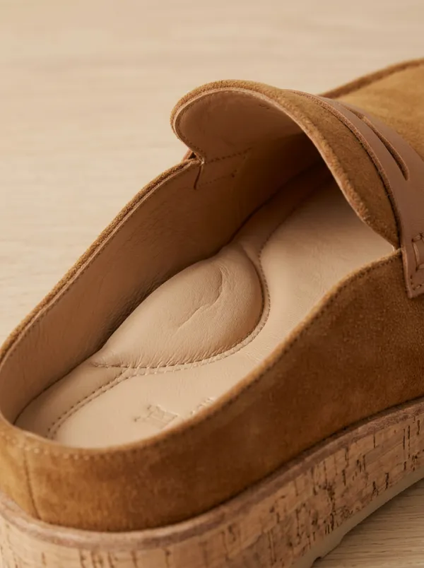 Women's Classic Platform Clog Style Casual Suede Wood Sole Loafers