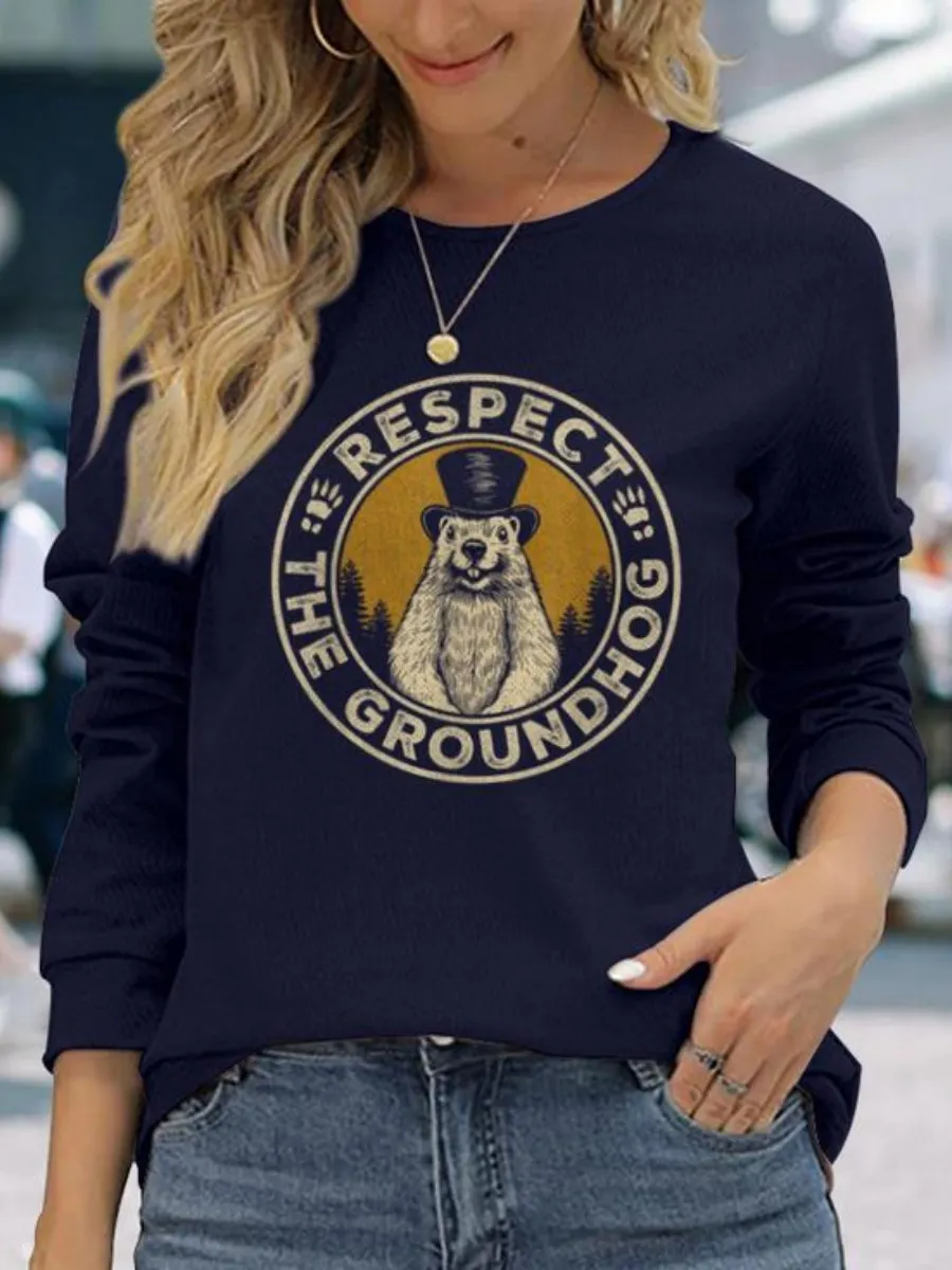 Groundhog Printed Long Sleeve T-Shirt