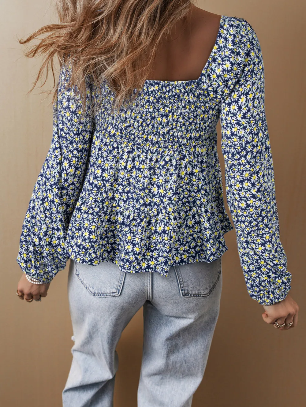 Floral Smocked Relaxed Fit Blouse
