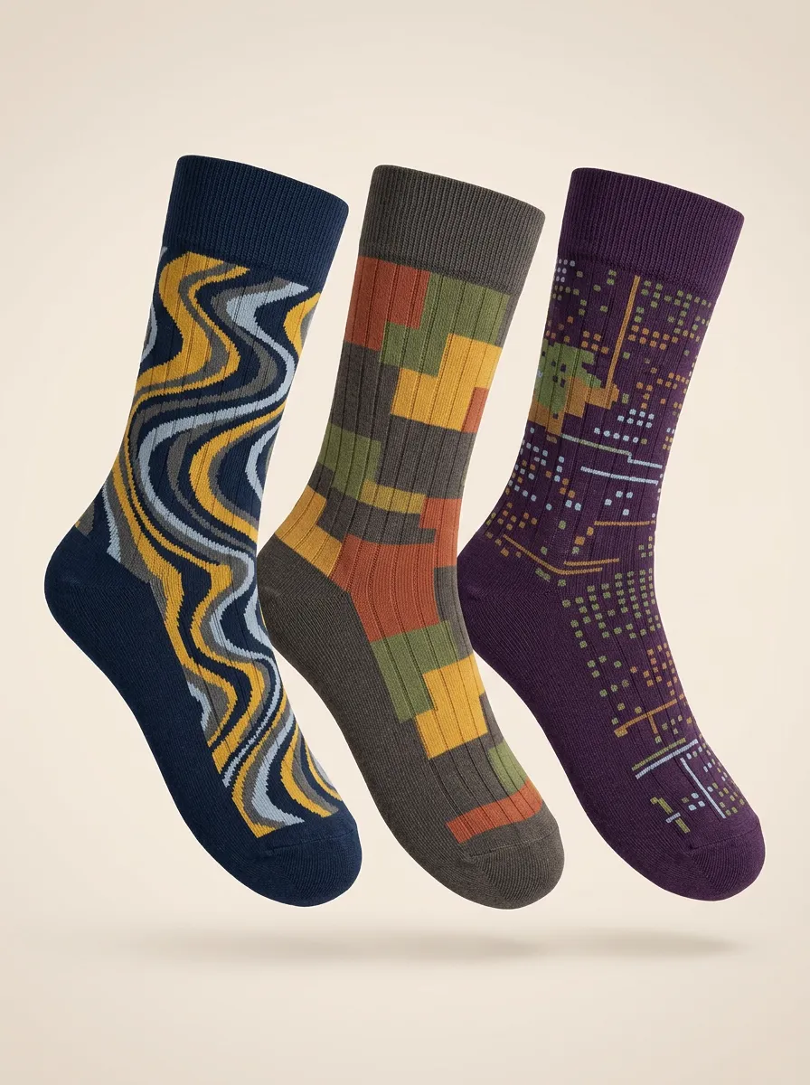 Men's Geometric Abstract Pattern Printed Three-Pack Socks — Daily Essentials