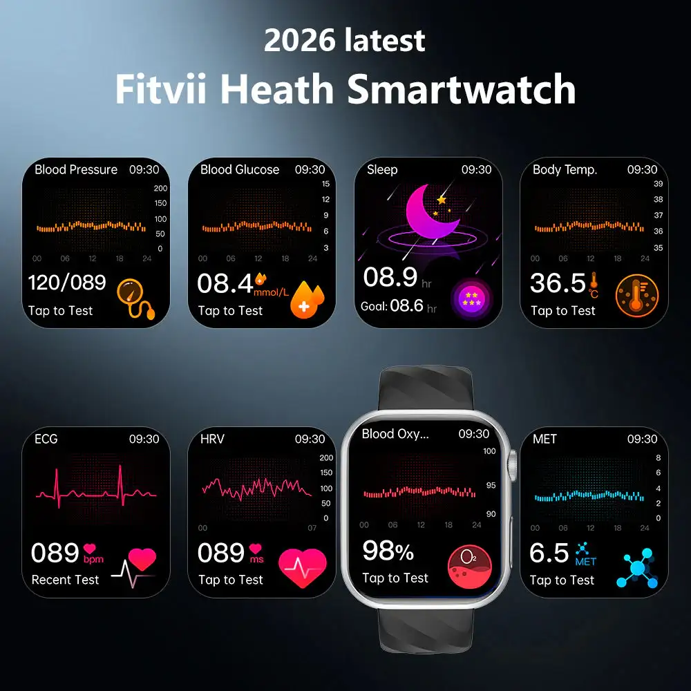 FITVII GT5 Pro Max Health Smartwatch with Blood Pressure Trends & ECG