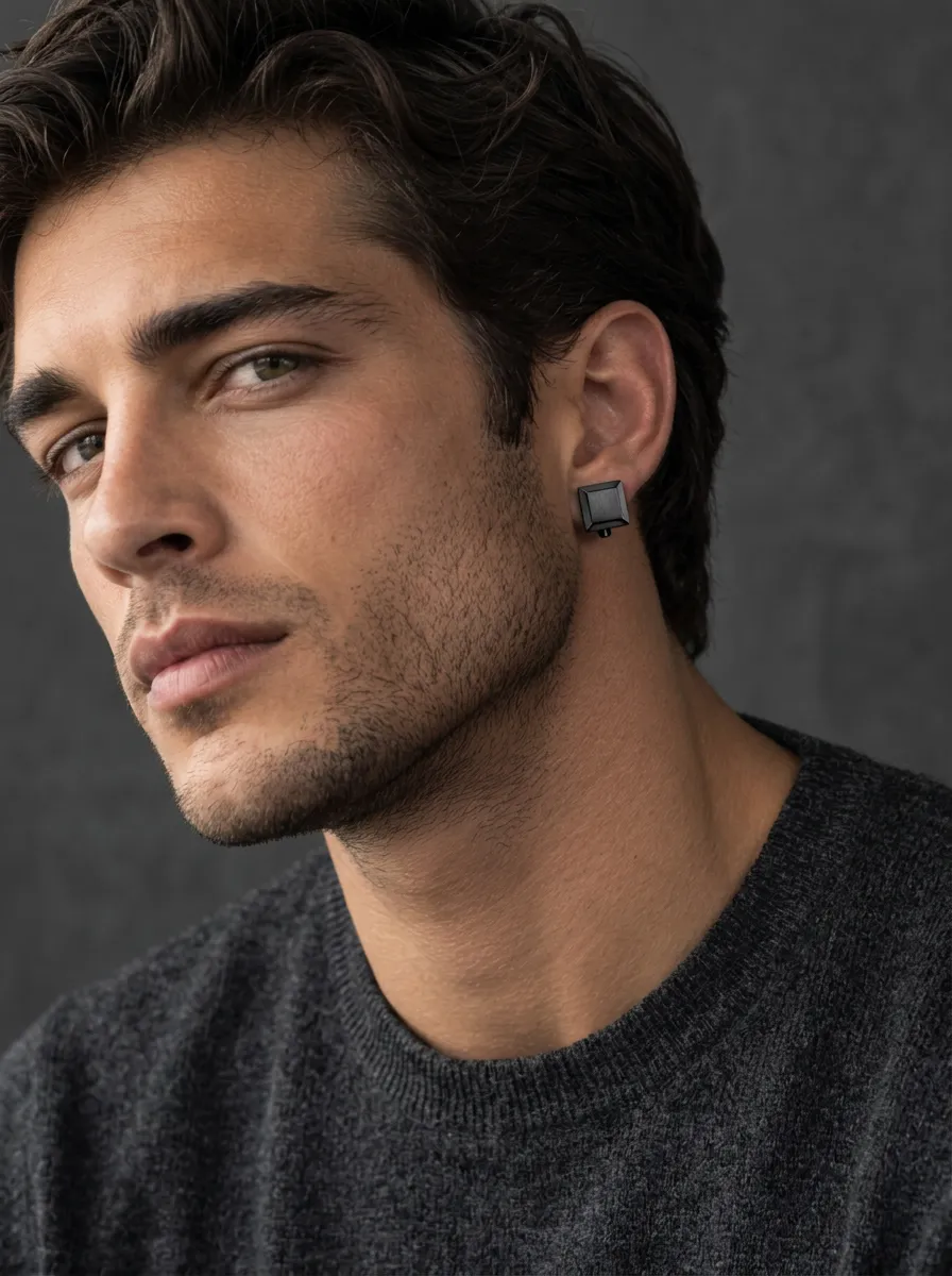 Men's Minimalist Square Matte Finish Stud Earrings