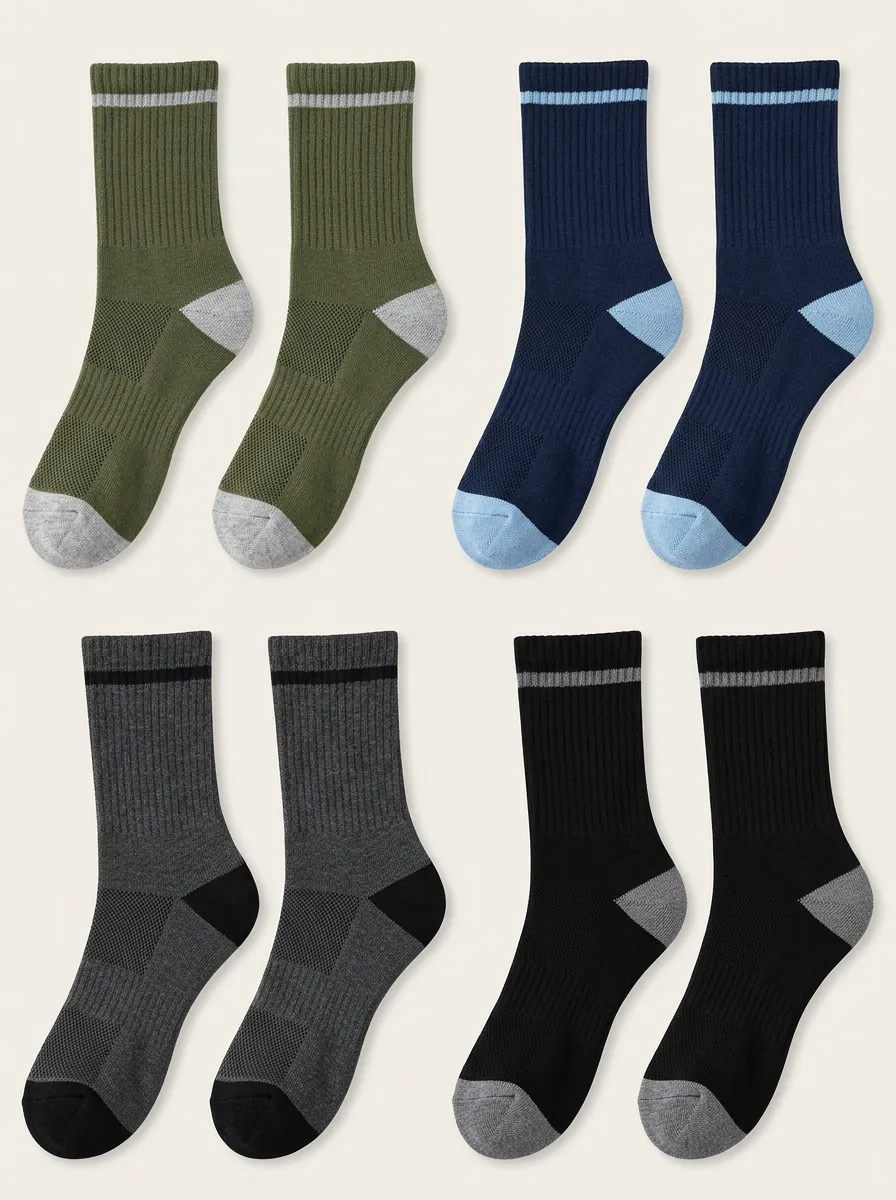 Men's Four-Pair Colorblock Athletic Crew Sock Set