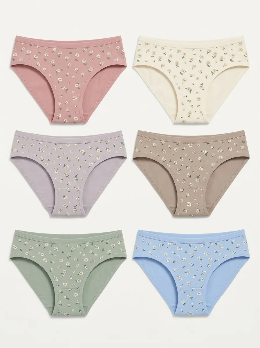 Women's Multicolor Daisy Patterned Bikini Briefs 6-Pack