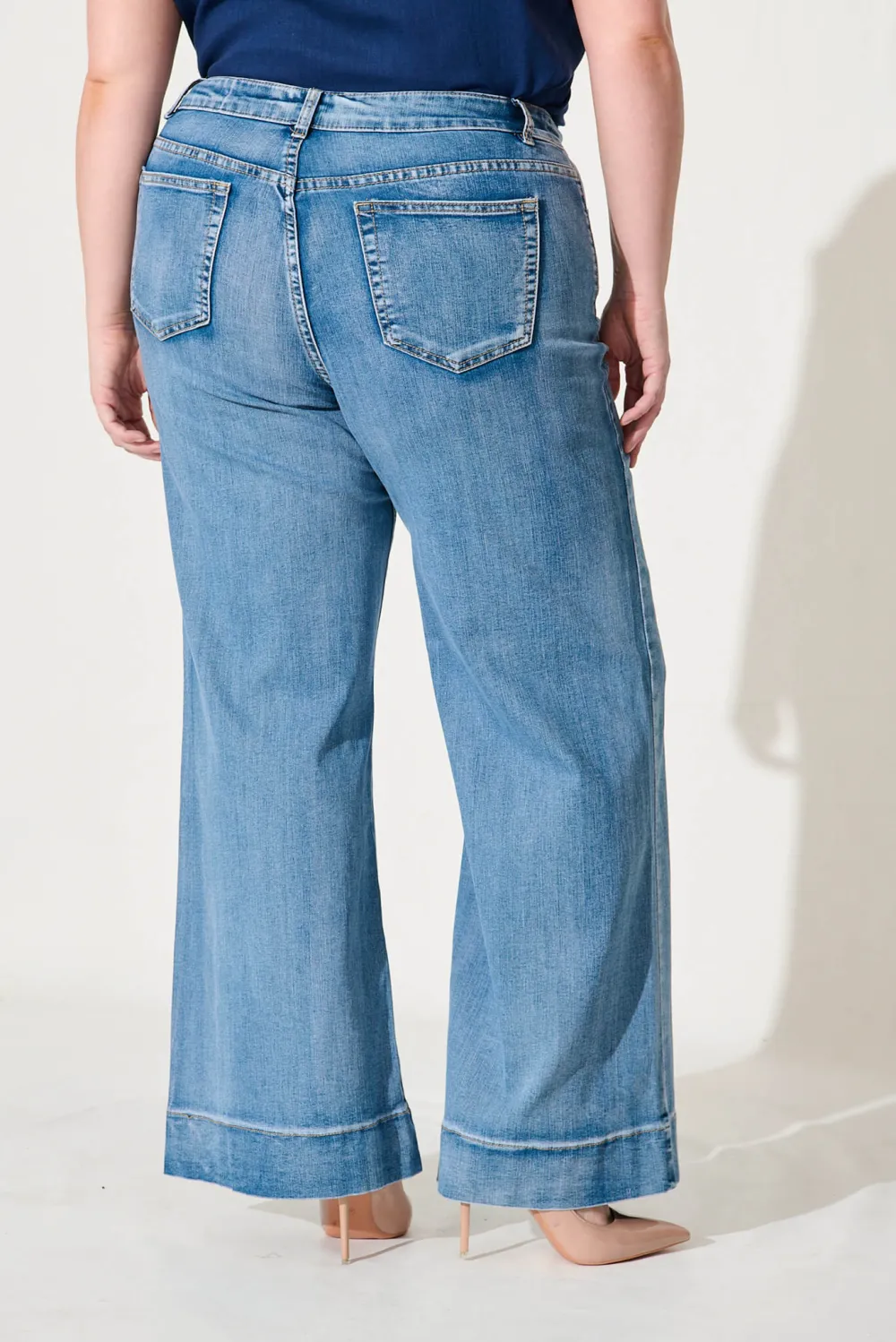 Blue High Waisted Wide Leg Jeans