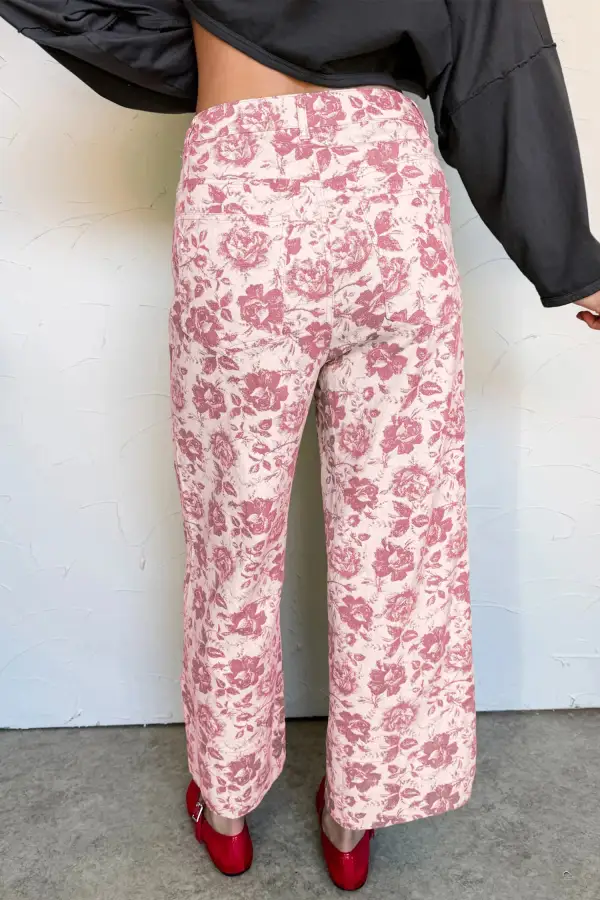 Women's Vintage Floral Print Denim Shift Pants