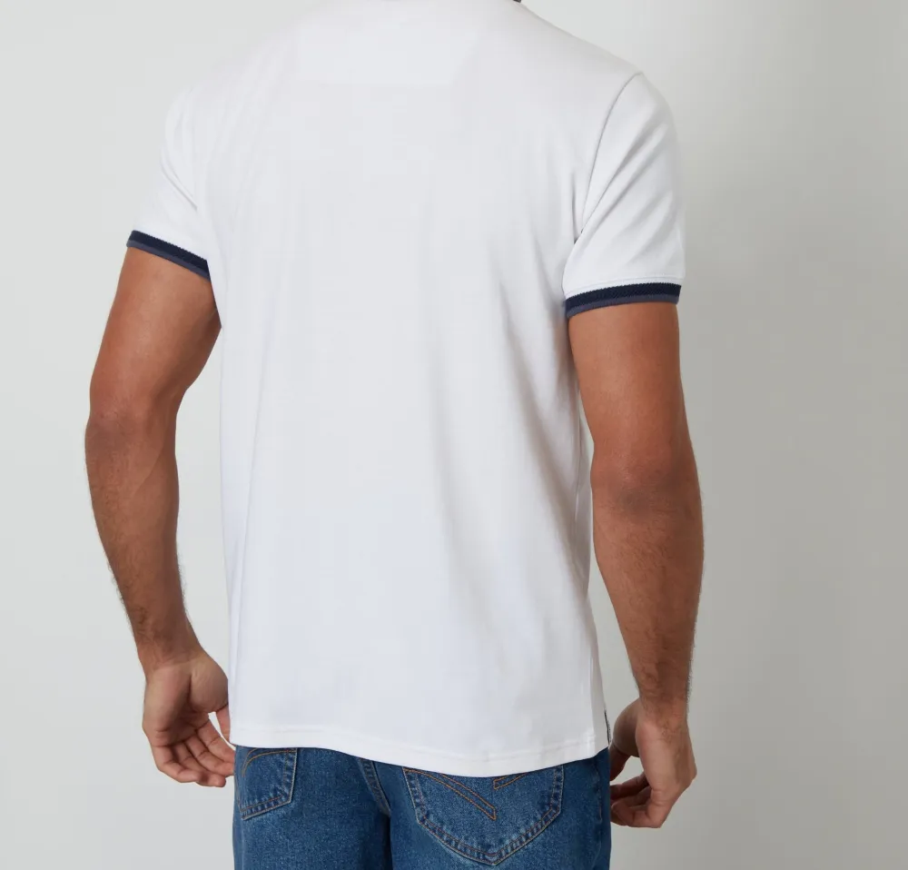 Men's White Chest Pocket Cotton Interlock Polo Shirt