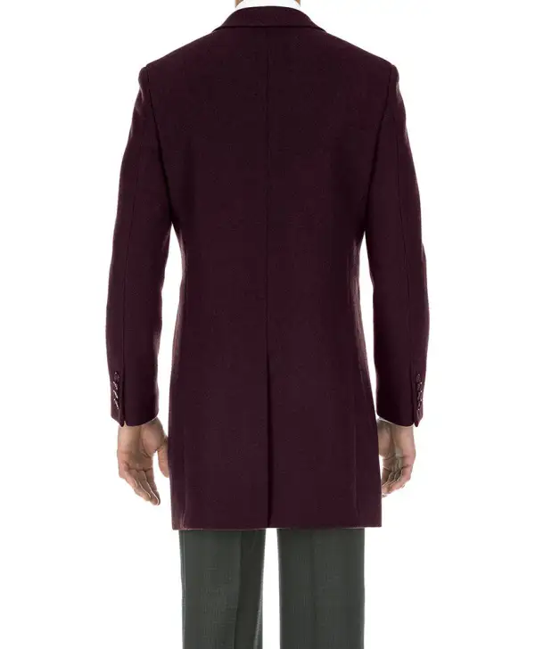Burgundy Slim Fit Wool Notch Lapel Long Sleeve Overcoat
