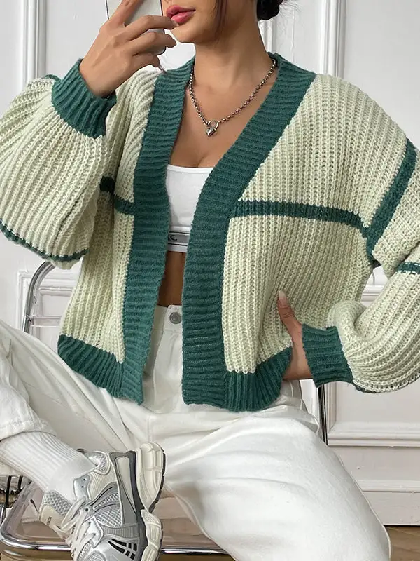 Women's Colorblock Long-Sleeve Relaxed Cardigan