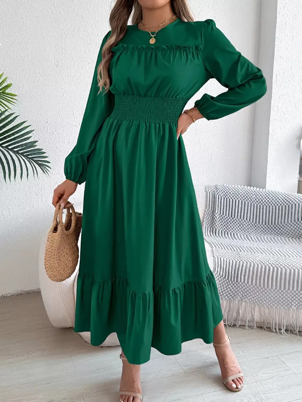 Round Neck Tiered Dress Casual