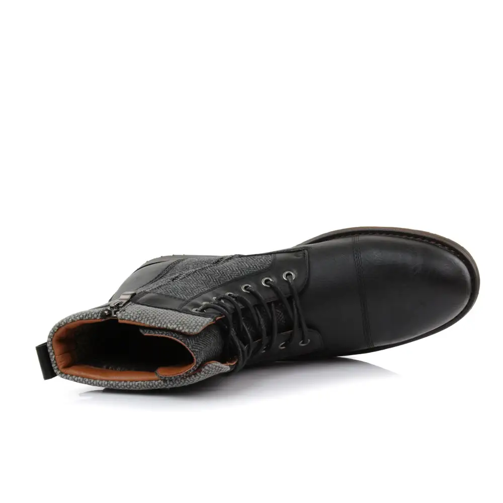 Classic Faux-Leather Lace-Up Zip-Up Combat Boots