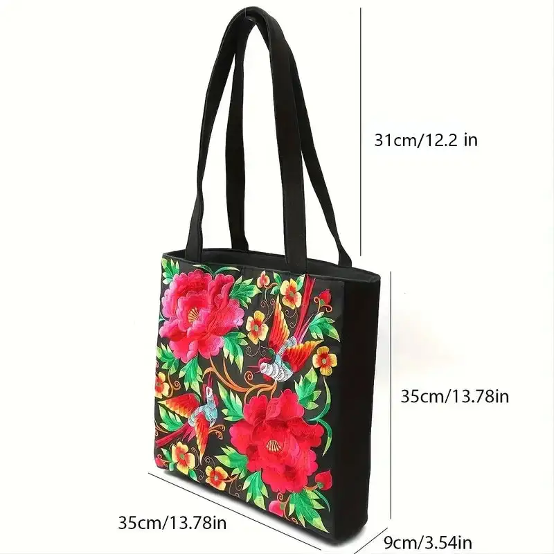 Artisan Retro: Flower-Embellished Canvas Tote Bag