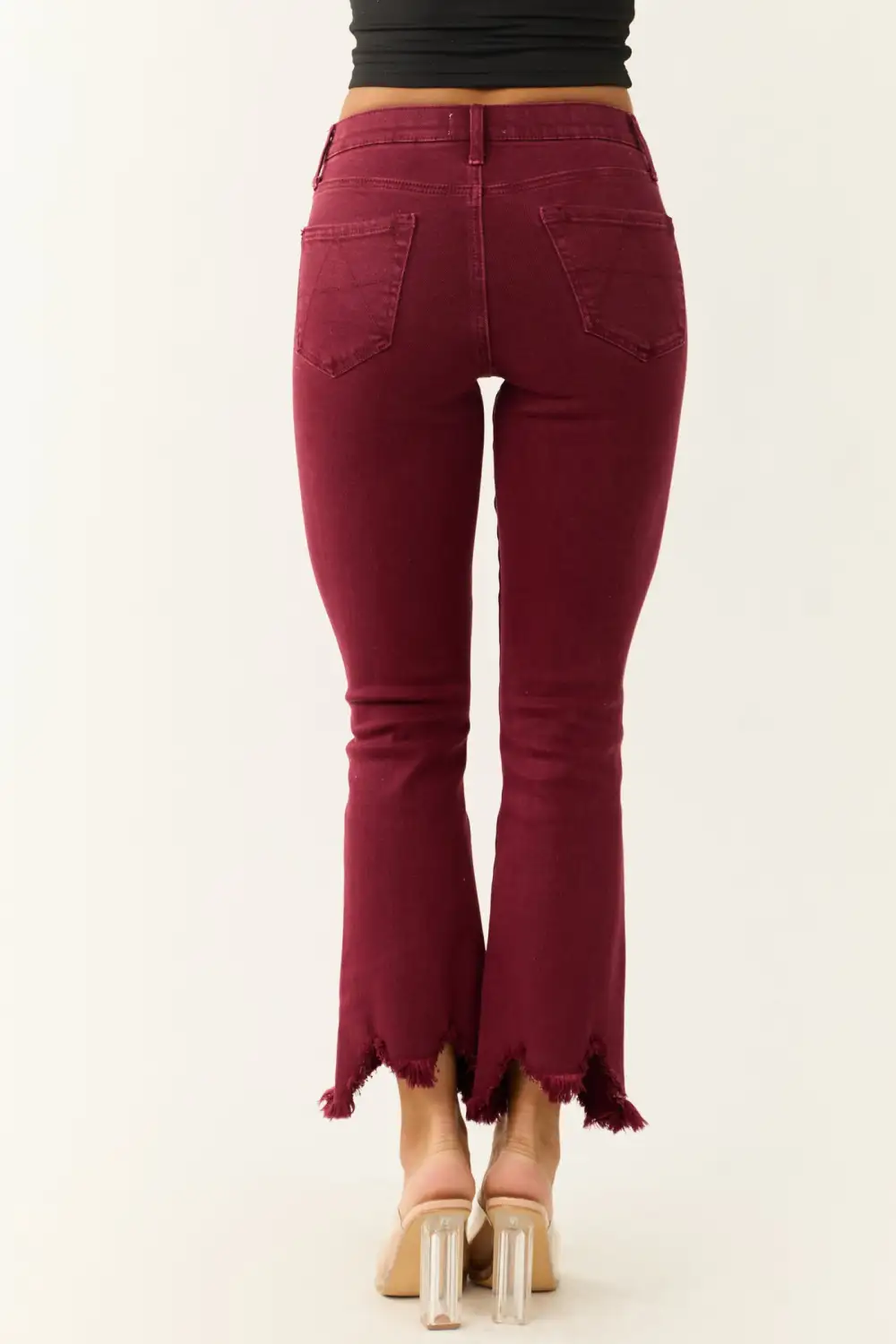 Wine Red Tummy Control Cropped JEANS