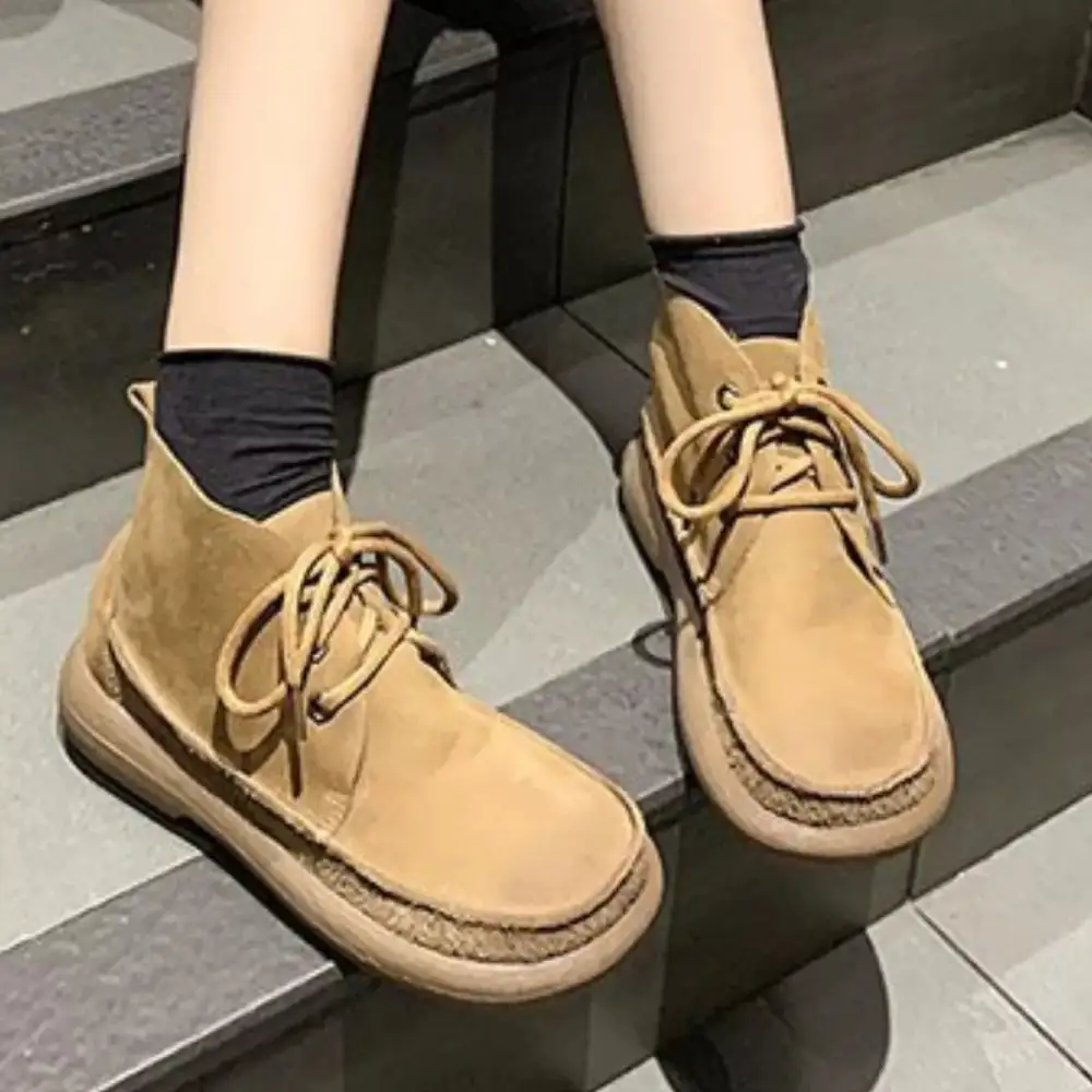 Round Toe Lace Up Ankle Boots