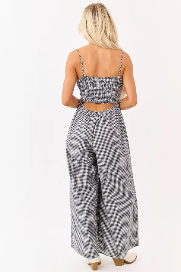 Navy And Cream Gingham Wide Leg