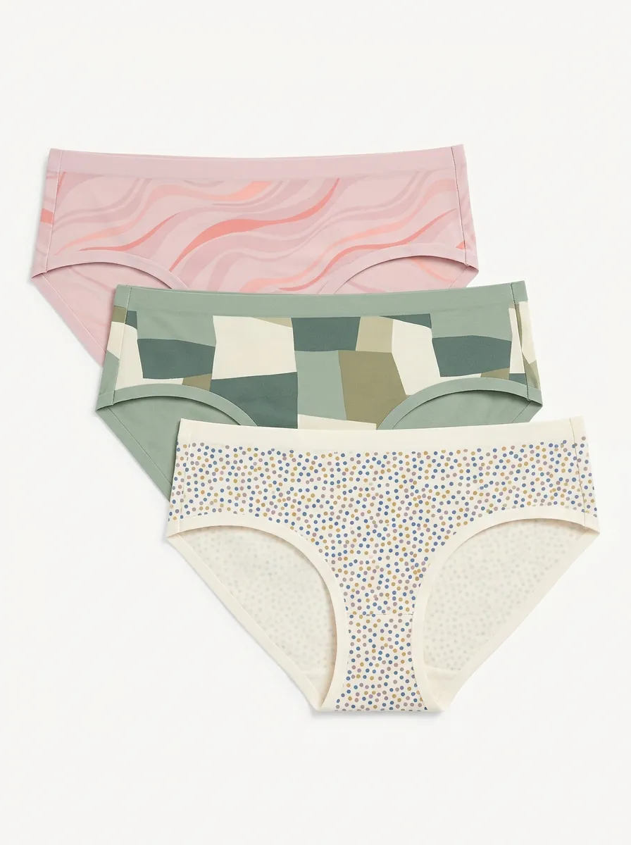 Women's Geometric Polka Dot Wave Printed Three Pack Panties Everyday Design