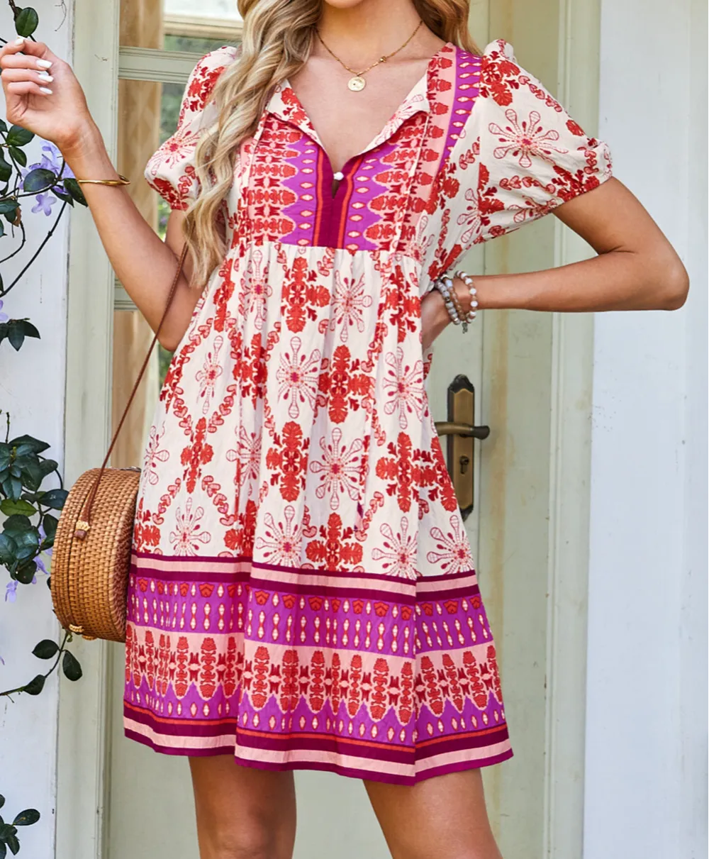 Floral Lace Detail V-Neck Mini Dress