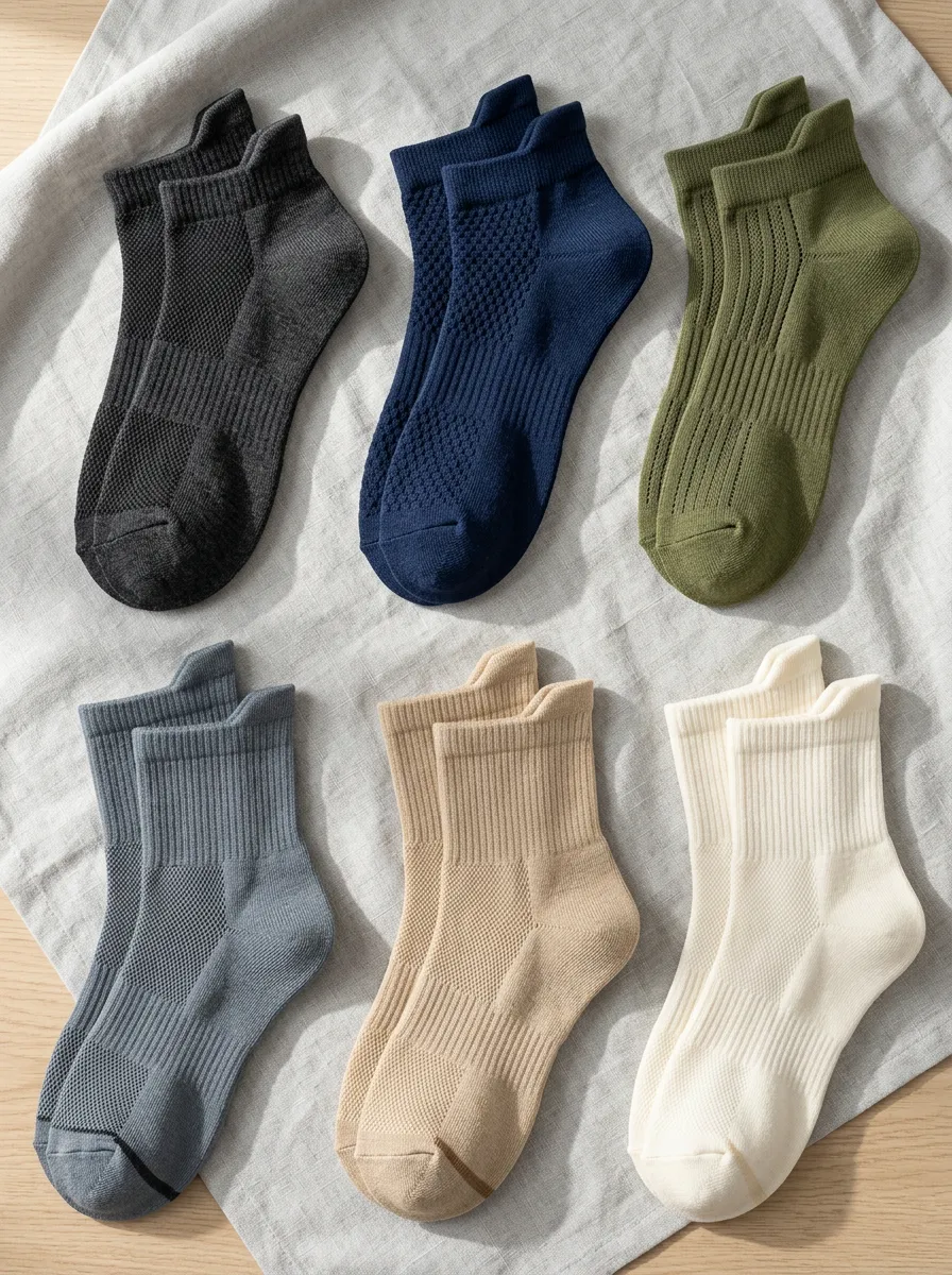 Men's Casual Athletic Ribbed Knit Multi-Color Ankle Socks Set