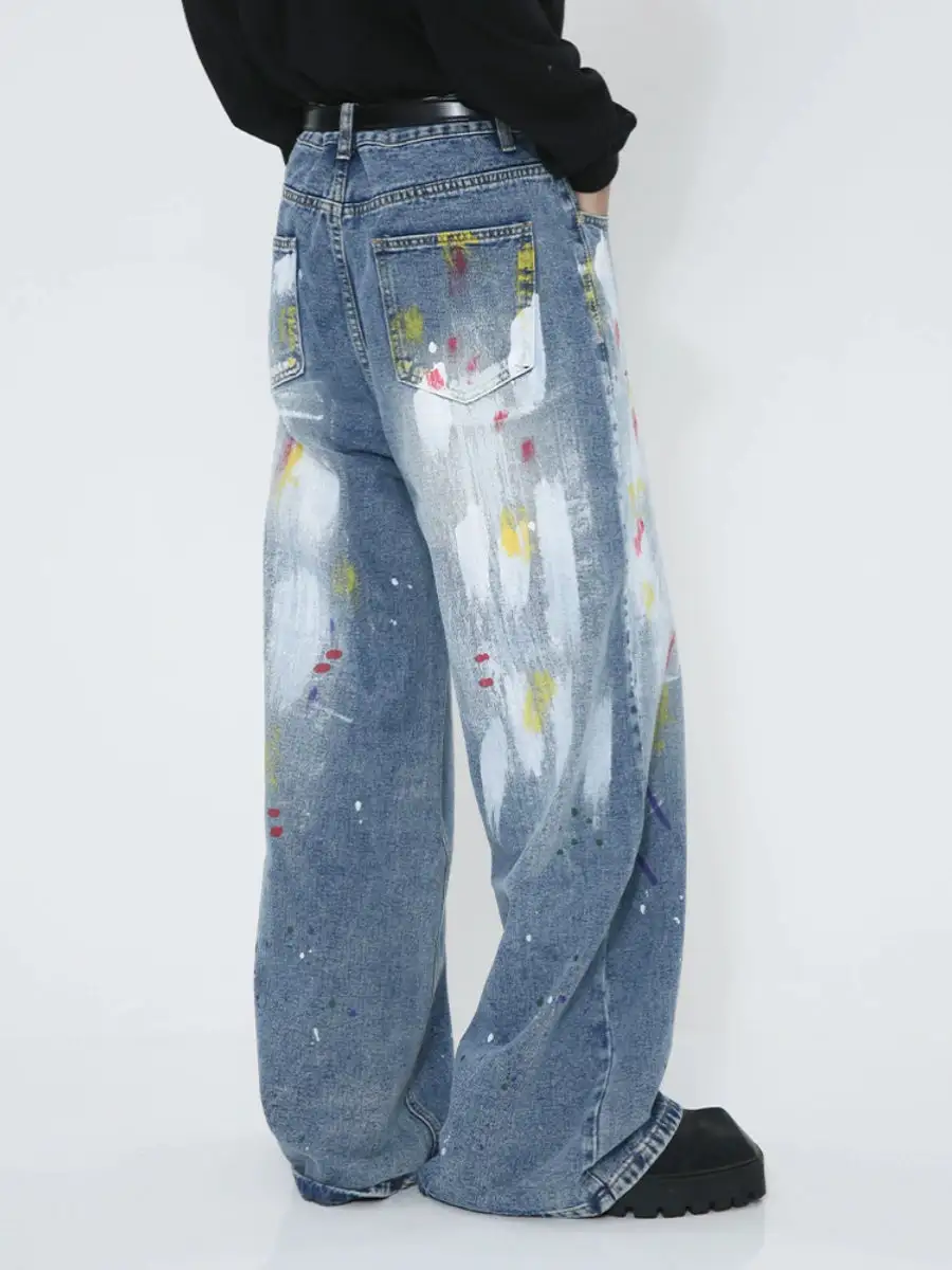 Splash-Print Wide-Leg Jeans