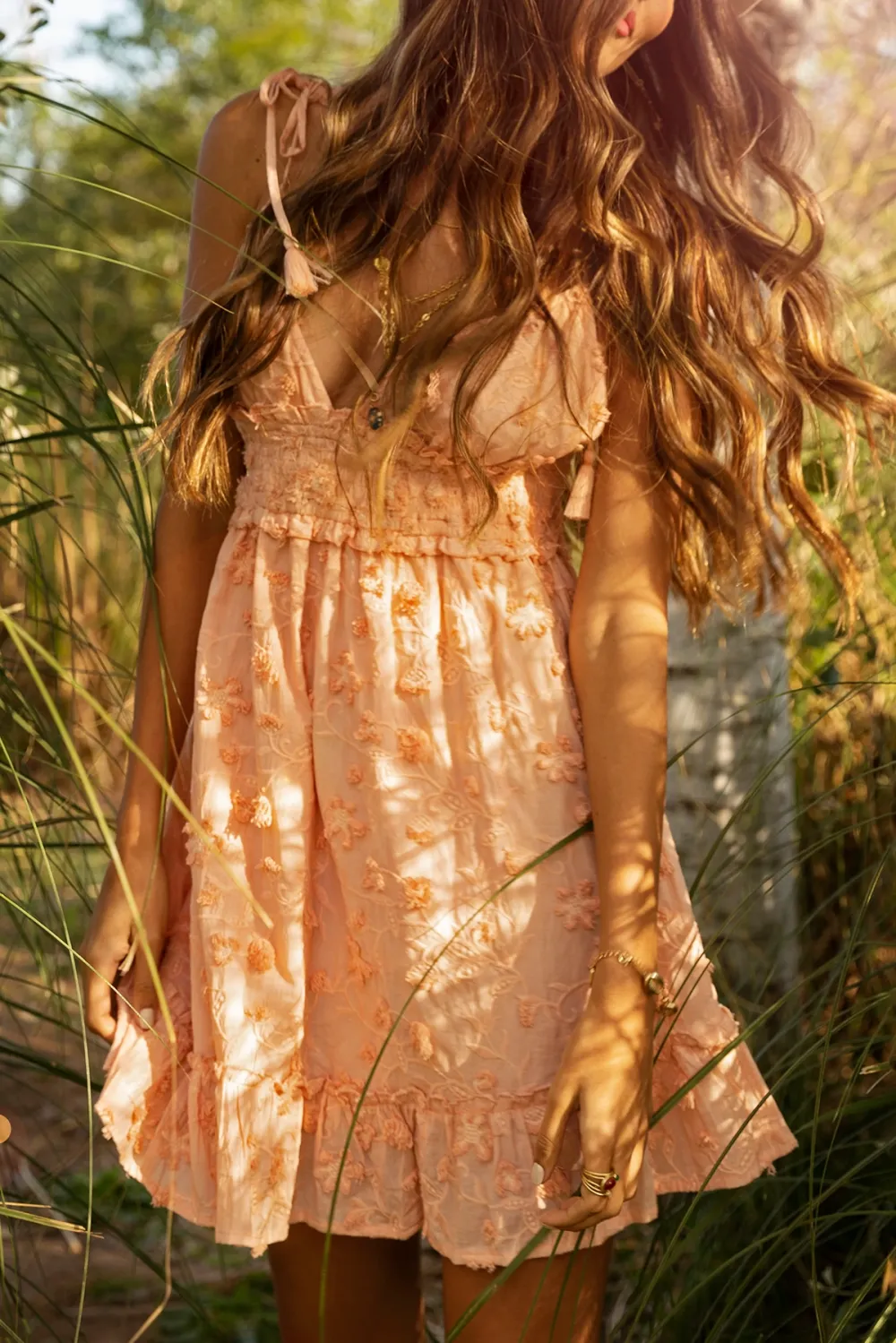 Peach Toned Satin Finish Mini Dress
