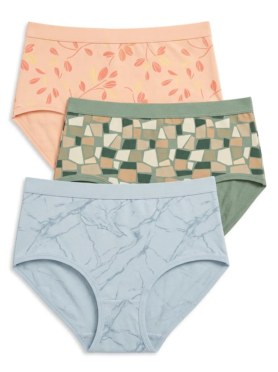 Women's Floral Geometric Marble Printed Three Pack Briefs