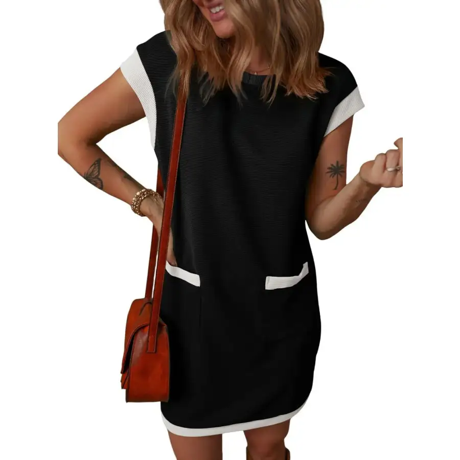 Round Neck Cap Sleeve Mini Dress